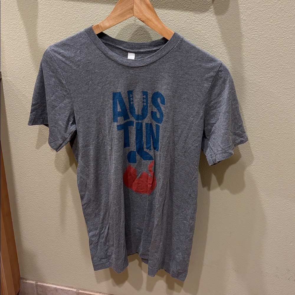 Austin tee shirt Bella Canvas Gray Tee with Blue Graphic - Picture 2 of 8